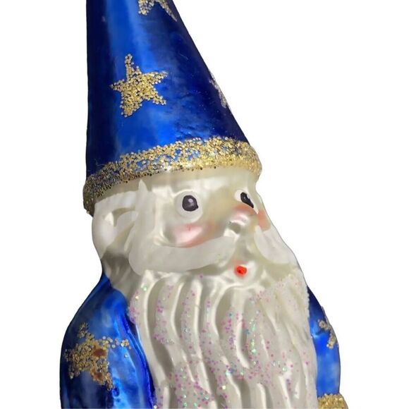 Vintage Mid Century Glossy Christmas Ornament Depicting Wizard Like Santa Claus - Picture 5 of 14